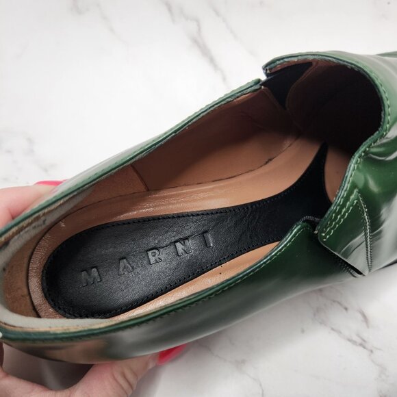 Marni Green Leather Flats with Gold Accents - Picture 9 of 10